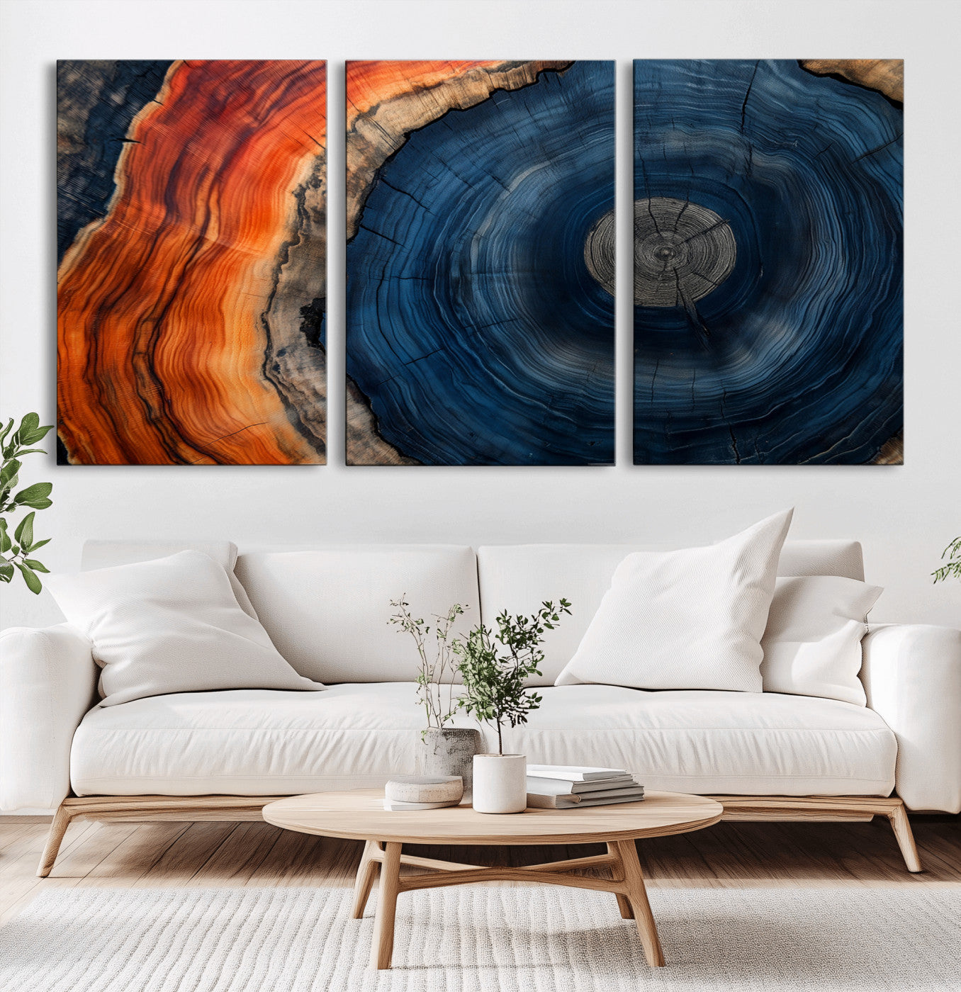 MGV-CV-60X30-3P - Tree Rings Wall Art Canvas Print, Rustic Wood Print, Framed Natural Texture Art Print, Wood Grain