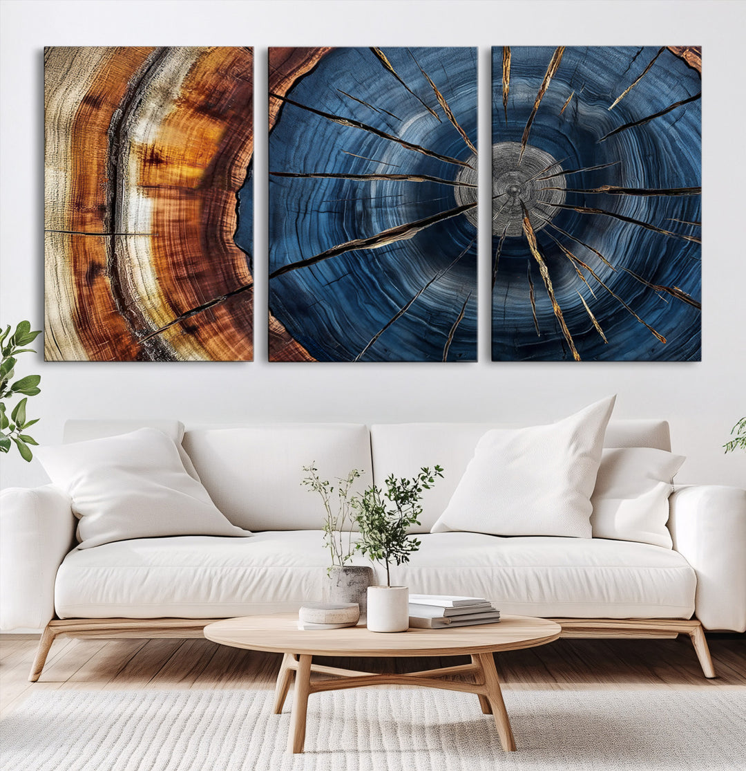 Framed Abstract Tree Ring Wall Art Print, Natural Rustic Wood Texture Canvas Print, Wood Tree Stump Farmhouse, Log Cabin Wooden House Decor