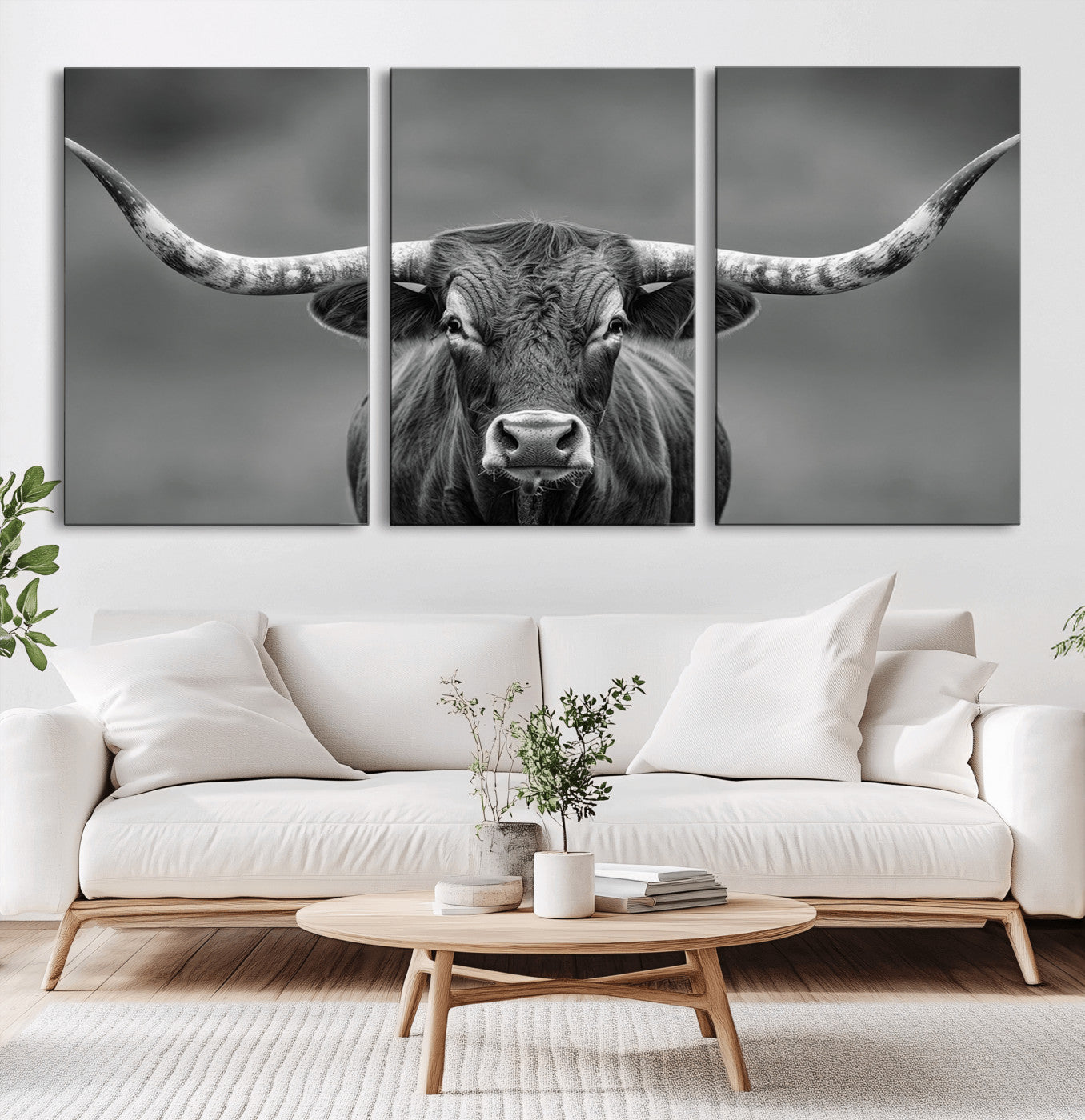 81228550-MGV-CV-36X24-Texas Longhorn Wall Art Canvas Print – Framed Western Bull Ranch Photography Rustic Country Farm Decor Artwork for home, office