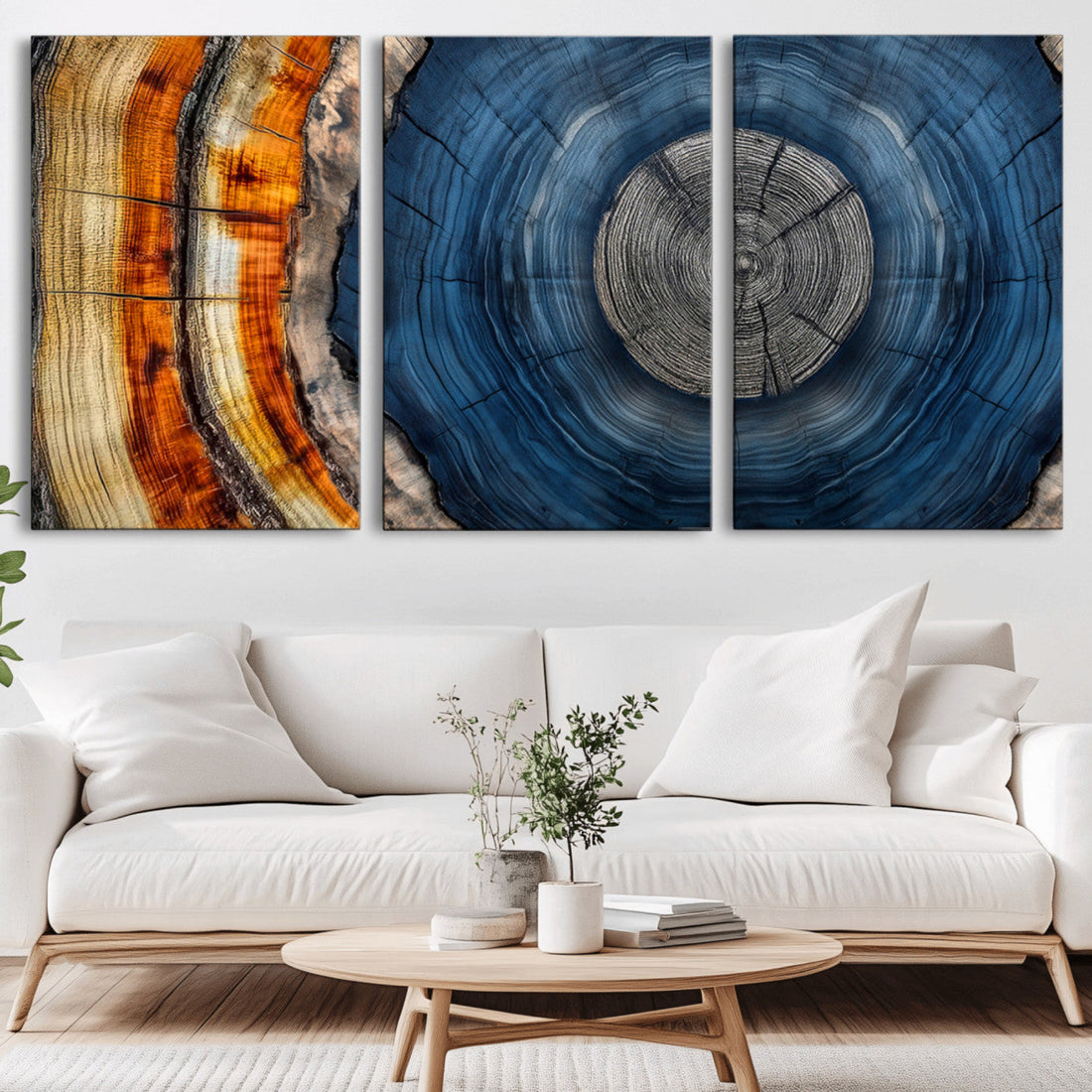 Abstract Tree Rings Wall Art Canvas Print, Modern Wood Grain Nature Decor for Farmhouse Walls