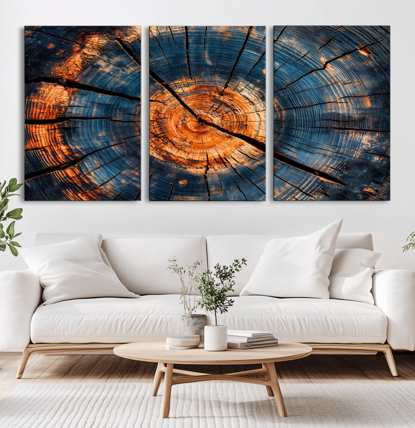 MGV-CV-60X30-3P - Burnt Wood Wall Art Canvas Print, Framed Aged Timber Art Picture Print, Rustic Tree Slice Perfect Rustic Decor Artwork