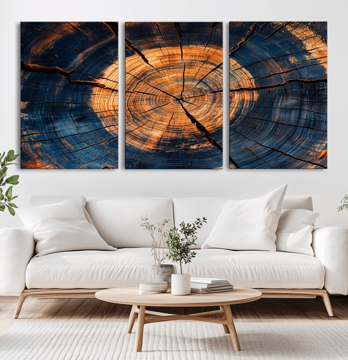 MGV-CV-60X30-3P - Burnt Wood Wall Art Canvas Print, Framed Aged Timber Art Picture Print, Rustic Tree Slice Perfect Rustic Decor Artwork