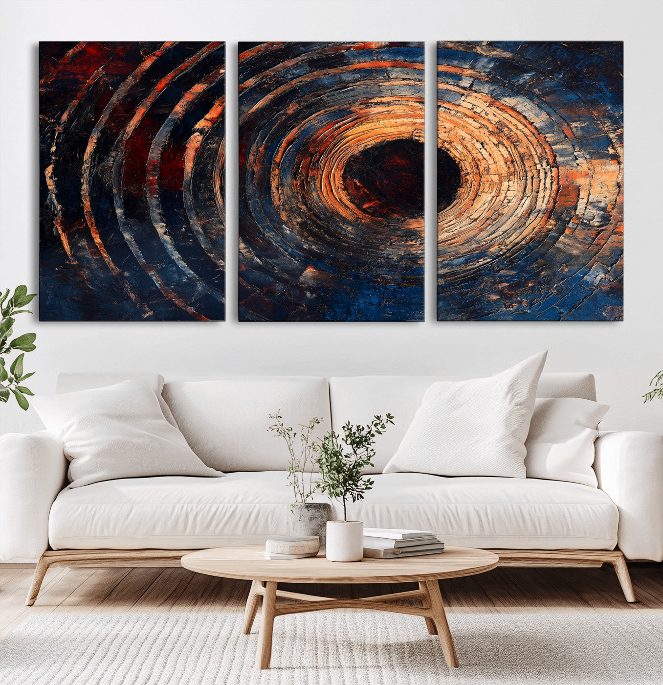 MGV-CV-60X30-3P - Wood Tree Ring Wall Art Canvas Print, Framed Natural Wood Art Picture Print, Rustic Tree Slice Perfect Rustic Decor Artwork