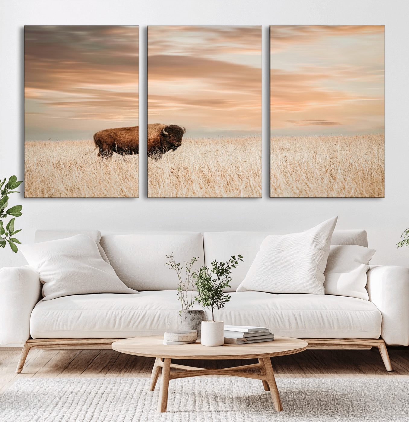 MGV-CV-60X30-3P - Bison Wall Art Canvas Print, Framed Buffalo Art Picture Print, Western Prairie Perfect Rustic Decor Artwork