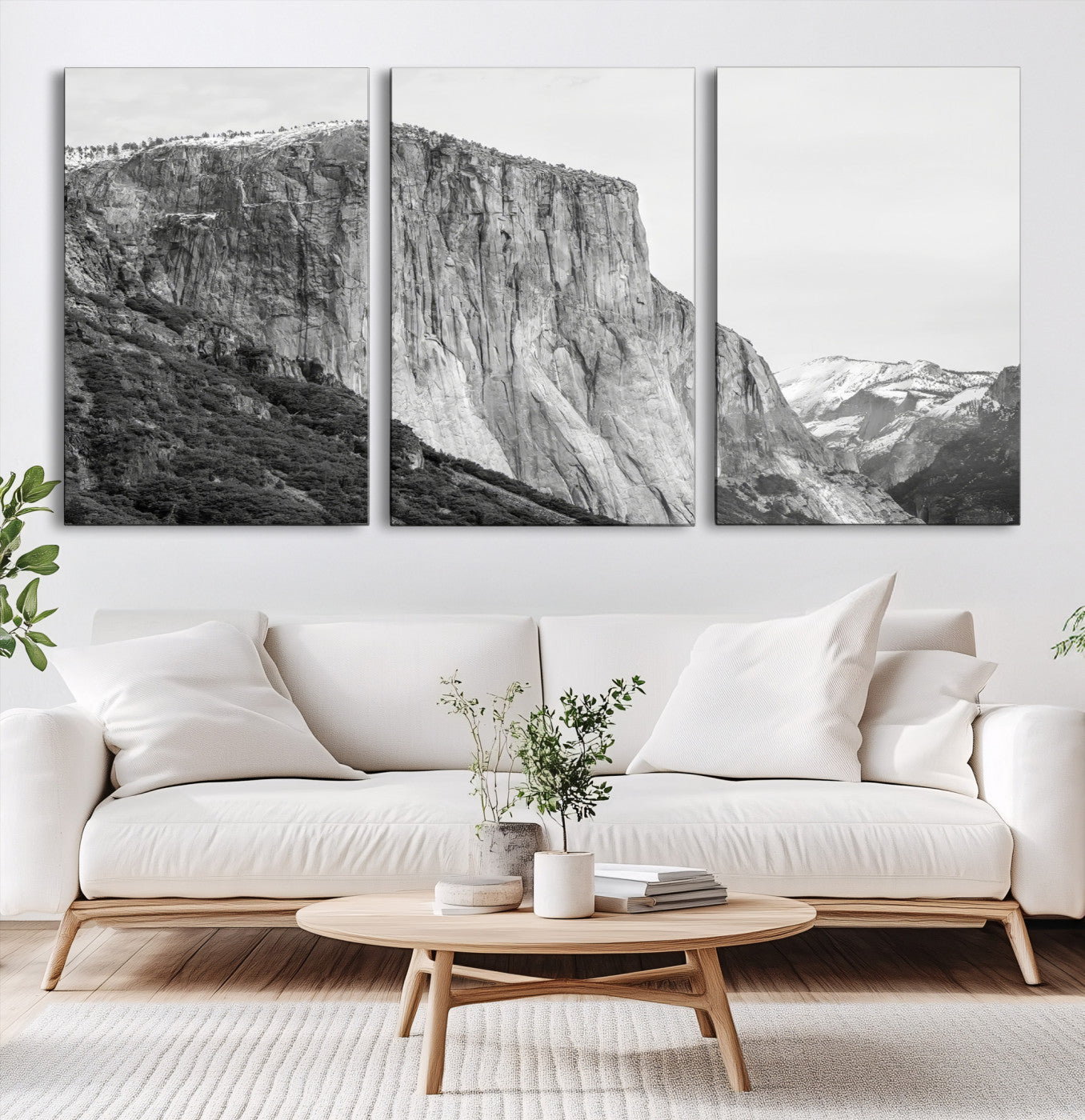 39393420-MGV-CV-60X30-3P-El Capitan Wall Art Canvas Print – Framed Yosemite Cliff Monochrome Mountain Landscape Nature Artwork for Home Office