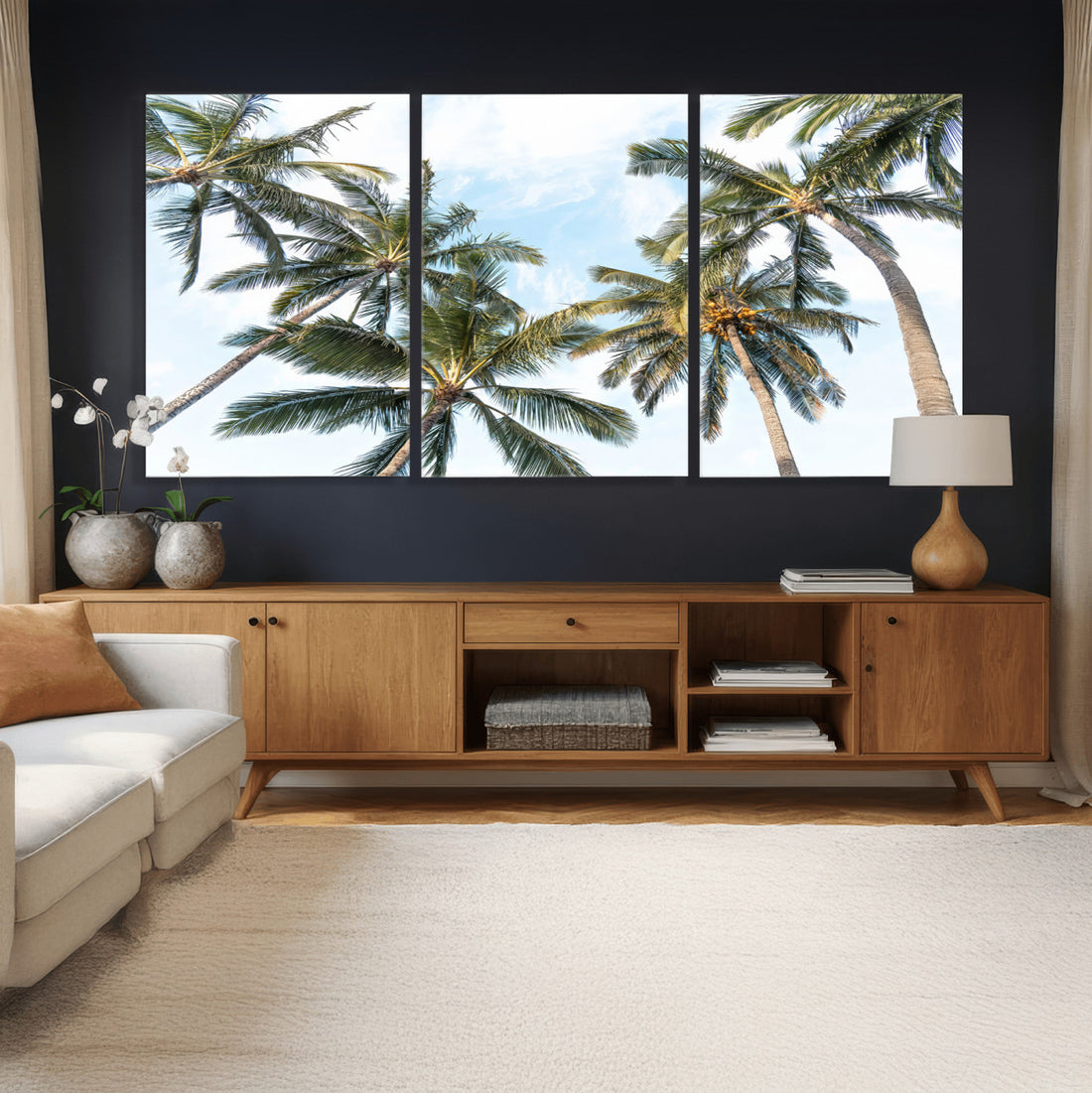 Tropical Palm Trees Wall Art | Sunlit Leaves & Blue Sky