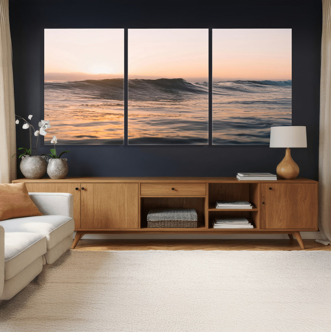 Golden Sunset Ocean Wall Art | Tranquil Waves & Peaceful Horizon Canvas Print