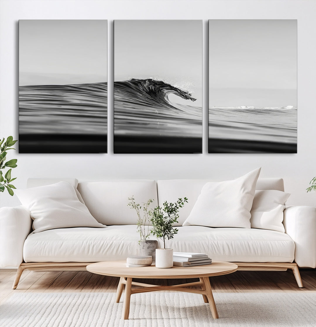 Black Wave Wall Art Canvas Print, Abstract Surf Print, Framed Minimalist Ocean Art Print, Large Black Water Printing Minimalist