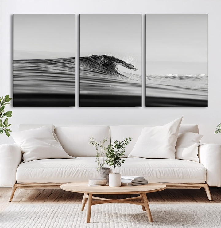 Black Wave Wall Art Canvas Print, Abstract Surf Print, Framed Minimalist Ocean Art Print, Large Black Water Printing Minimalist