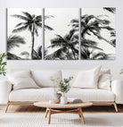 46641801-MGV-CV-60X30-3P-Palm Wall Art Canvas Print, Framed Tropics Art Picture Print, Monochrome Perfect Minimalist Decor