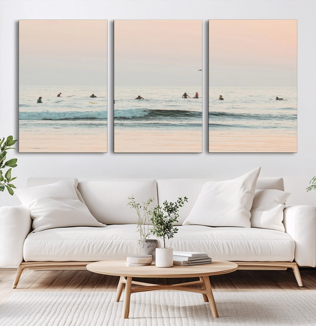 Pastel Ocean Wall Art Canvas Print, Framed Soft Sunset Art Picture Print, Calm Sea Perfect minimalist Decor