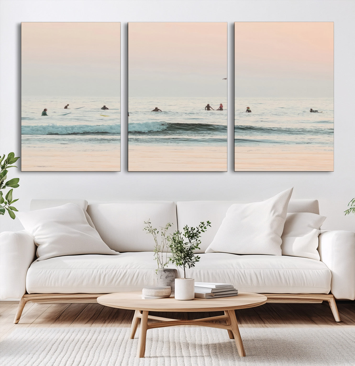 98888919-MGV-CV-60X30-3P-Pastel Ocean Wall Art Canvas Print, Framed Soft Sunset Art Picture Print, Calm Sea Perfect minimalist Decor