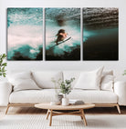 Vibrant Aquatic Motion Wall Art Canvas Print, Framed Underwater Swimming Art Picture Print, Female Surfer Diving Perfect Coastal Boho Decor,