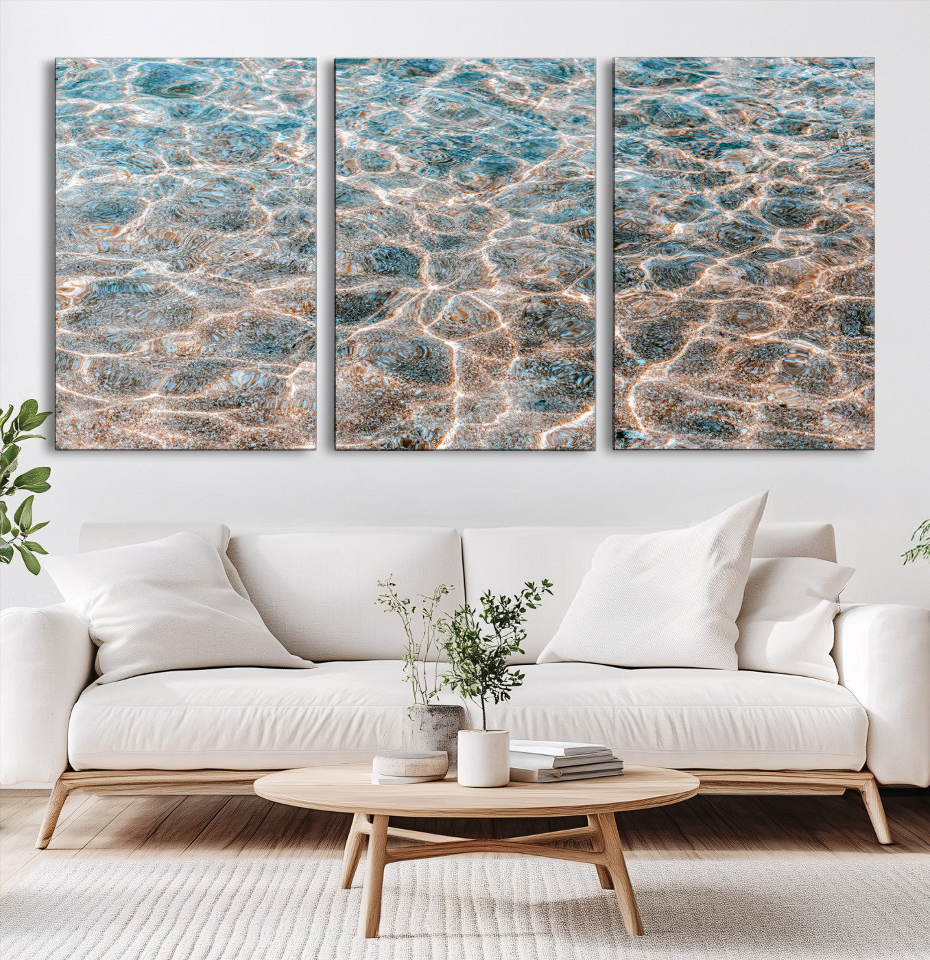 26580287-MGV-CV-60X30-3P-Clear Water Wall Art Canvas Print – Framed Sunlit Ocean Ripples Scene Artwork for Home, Office, Living Room Decor