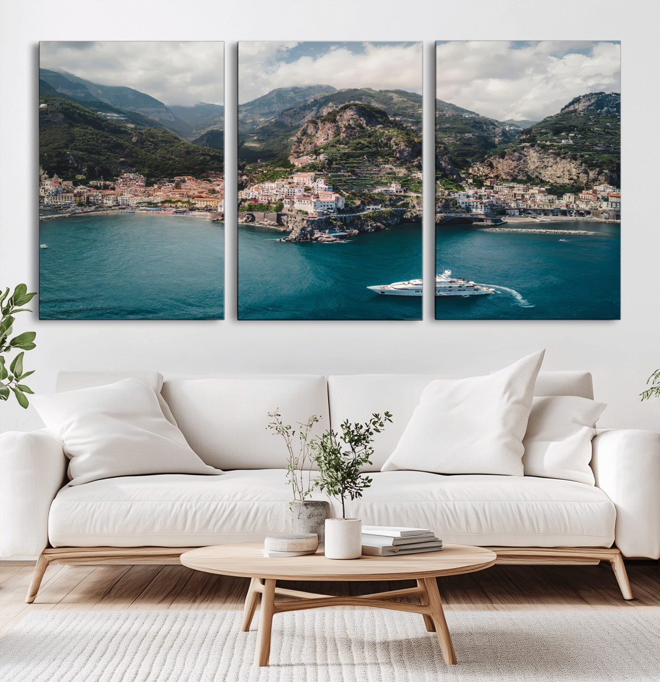 20321590-MGV-CV-36X24-Amalfi Coast Wall Art – Framed Italian Seaside Canvas Artwork, Mediterranean Landscape Design, Coastal Decor for Home, Office