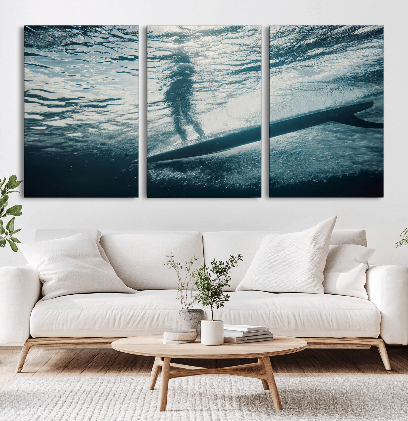 71192524-MGV-CV-36X24-Underwater Surf Wall Art – Framed Ocean Wave Canvas Artwork, Aquatic Surfboard Design, Modern Coastal Decor for Home, Office