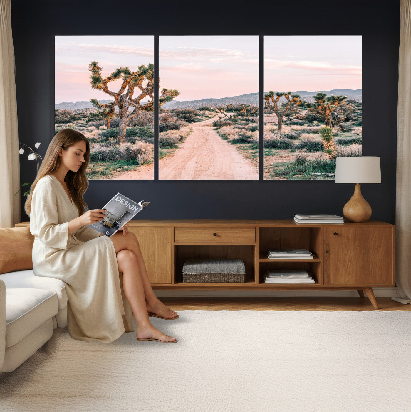 12540952-MGV-CV-36X24 - Desert Trail Wall Art – Canvas Print of Joshua Trees & Sunset Glow, Sandy Path Wilderness, Scenic Nature Escape Decor for Living Room, Office or Bedroom