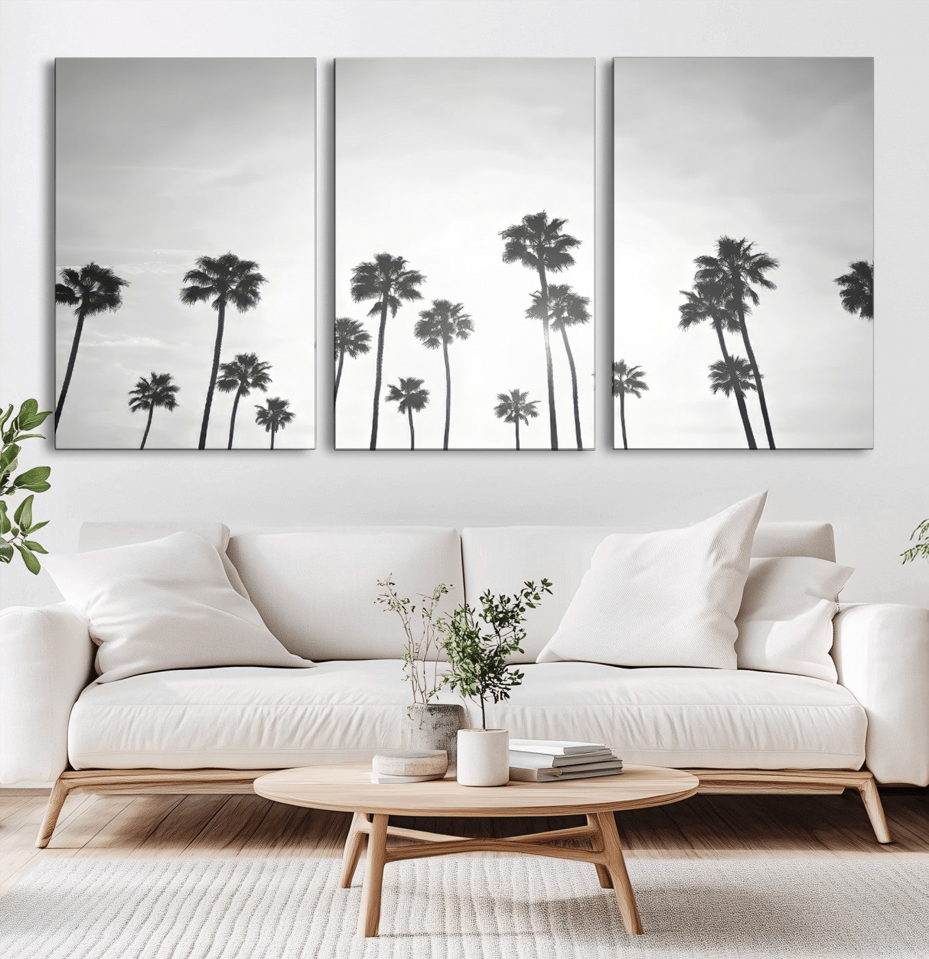 62298277-MGV-CV-36X24-Monochrome Palms Wall Art Canvas Print – Framed Minimalist Silhouetted Trees Artwork for Home, Office, Living Room
