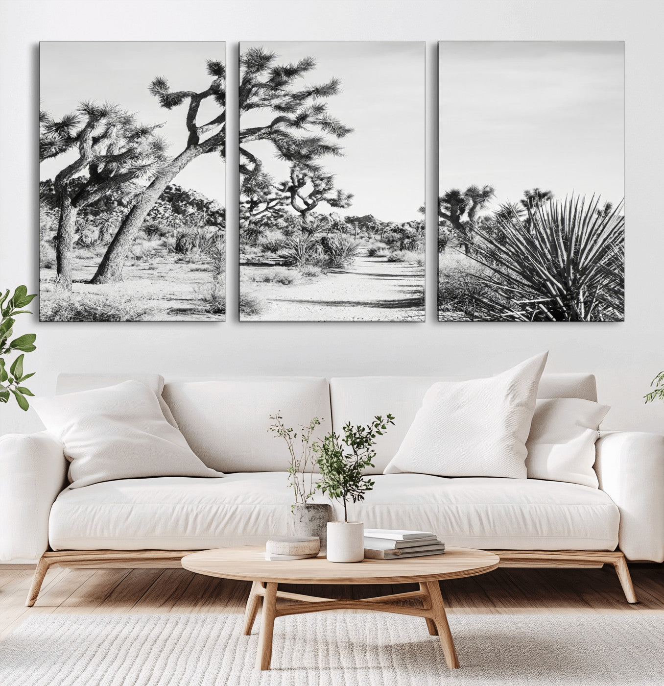 88164251-MGV-CV-36X24-Joshua Tree Desert Wall Art – Black & White Canvas Print, Nature Serenity Decor for Guest Room, Office or Living Room