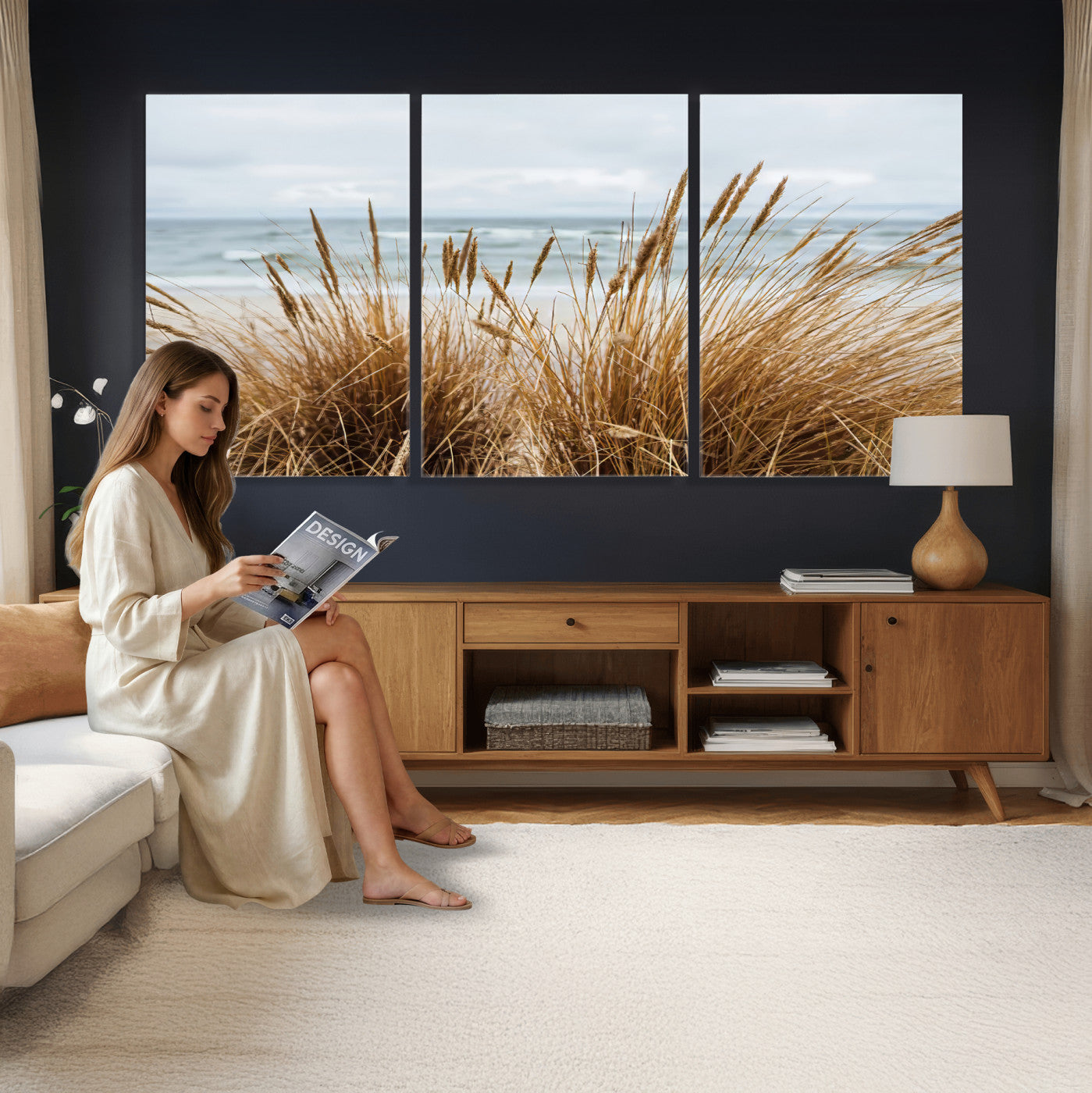 14270839-MGV-CV-36X24 - Beach Grass Wall Art – Canvas Print of Serene Coastal Shore, Peaceful Ocean Vibes, Nature Decor for Guest Room, Office or Living Room