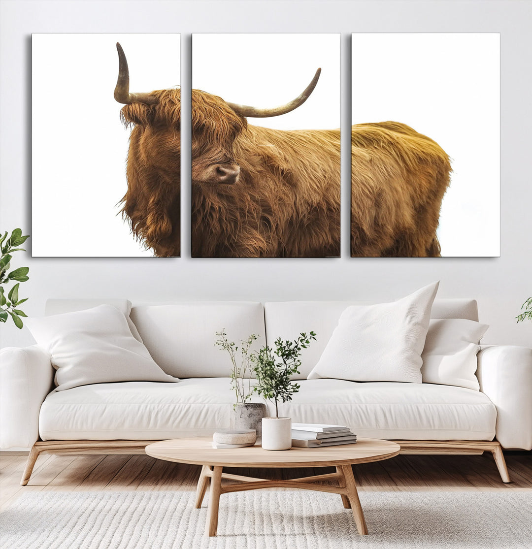 Highland Cow Wall Art Canvas Print, Scottish Bull Print, Framed Rustic Farmhouse Art Print, Large Country Animal Printing Perfect for Farmhouse Decor