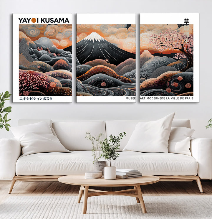 Modern Japanese Wall Art Print, Yayoi Kusama Canvas Wall Art, Abstract Mount Fuji Canvas Print Japanese Landscape Art Printing