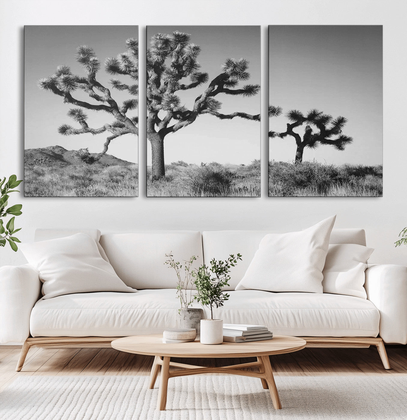 MGV-CV-60X30-3P - Joshua Tree Wall Art Canvas Print, Framed Monochrome Desert Art Picture Print, Minimalist Nature Scene Perfect Southwestern Minimalist Decor Artwork