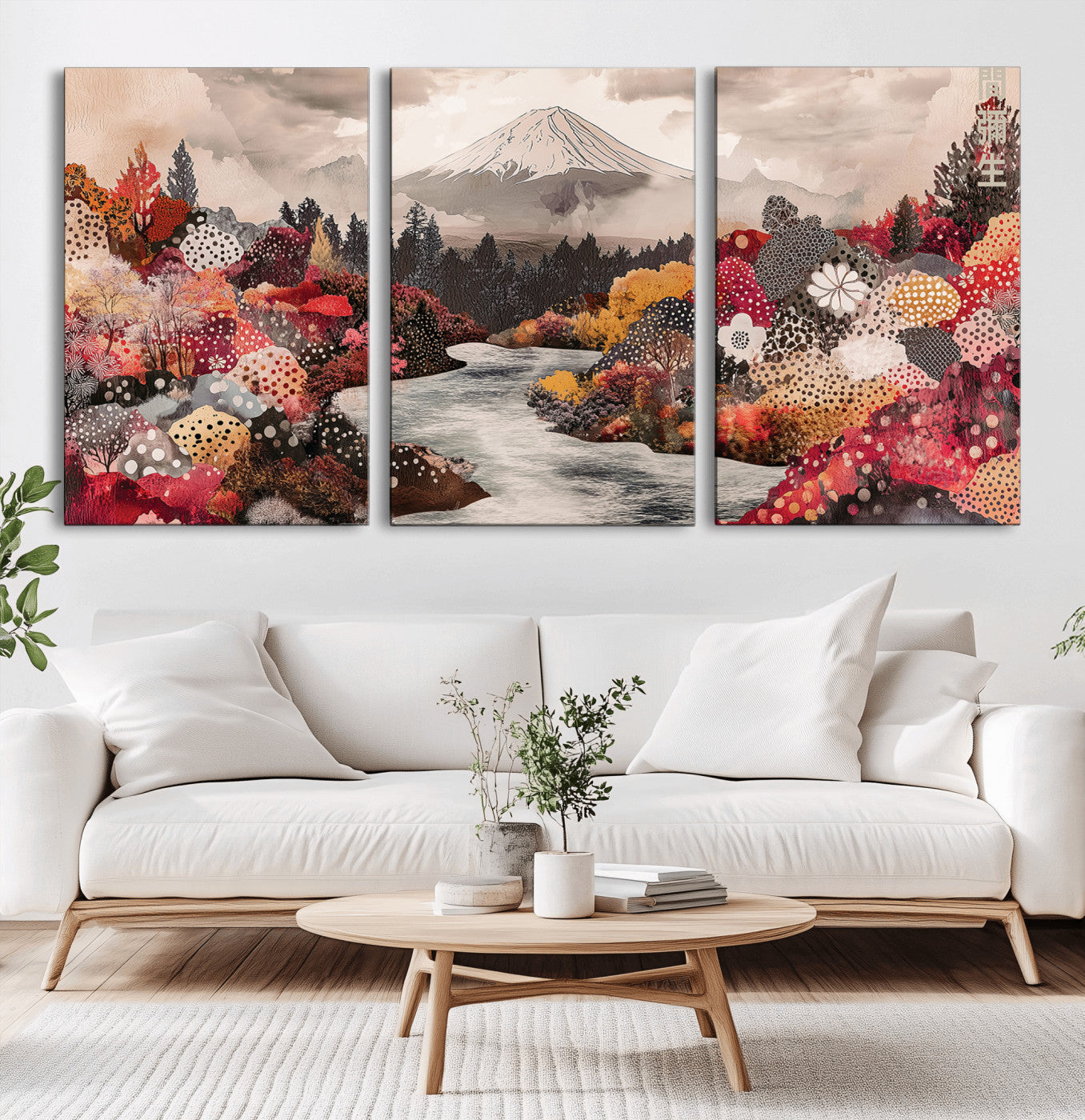 MGV-CV-60X30-3P - Mountain Wall Art Wall Art Canvas Print, Framed Autumn Forest Art Picture Print, Cottagecore Landscape Perfect Cottagecore Boho Decor Artwork