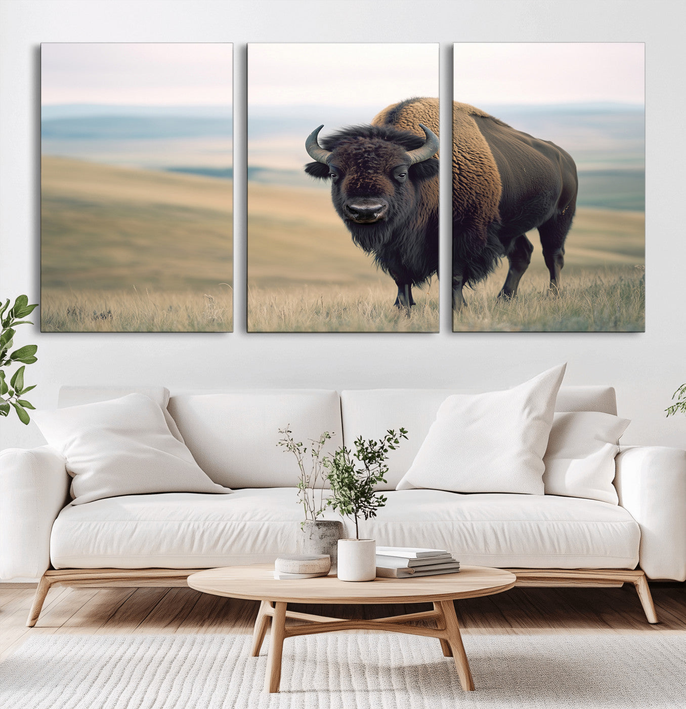 60097194-MGV-CV-36X24-Bison Wall Art Canvas Print – Framed Buffalo American Bison Western Ranch Rustic Animal Artwork for Home, Office
