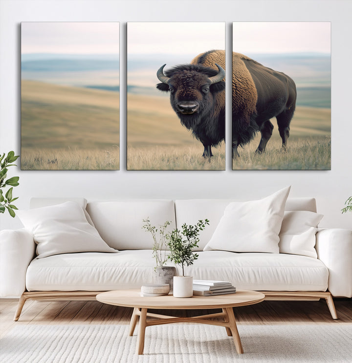 Bison Wall Art Wall Art Canvas Print, Buffalo Canvas Print Print, Framed American Bison Decor Art Print, Large Frontier Style Printing Perfect