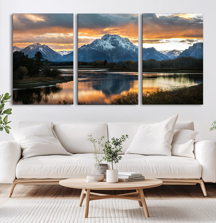 Mountain Sunset Wall Art Canvas Print, Framed Alpine Wilderness Art Picture Print, Golden Hour Perfect Wilderness Decor Artwork