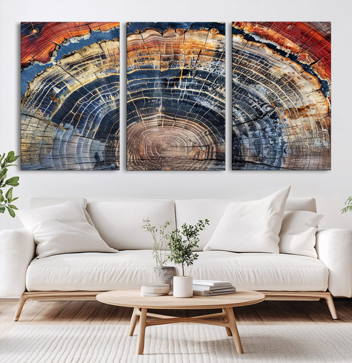 Tree Rings Canvas Wall Art Print, Framed Wood Texture Art Picture Print, Petrified Wood Perfect Modern Rustic Decor Artwork