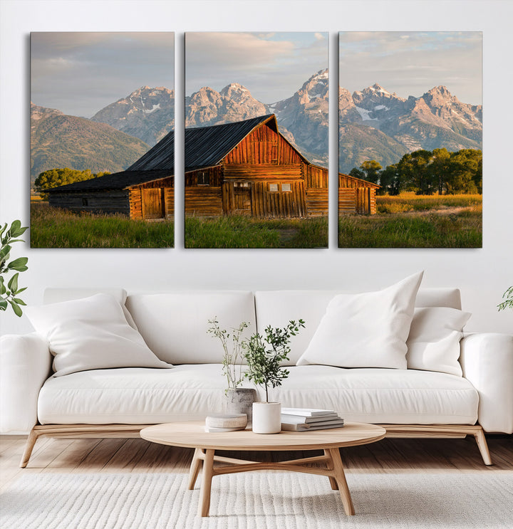 Rustic Barn Wall Art Canvas Print, Framed Western Landscape Art Picture Print, Farmhouse Style Perfect Rustic Farmhouse Decor Artwork