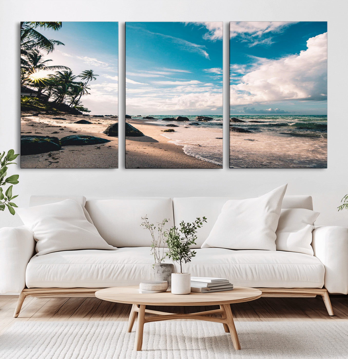 95301406-MGV-CV-36X24-Tropical Beach Wall Art Canvas Print – Framed Ocean Waves Relaxing Seascape Coastal Nature Scene Artwork for Home Office