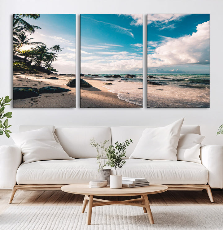 Tropical Beach Wall Art Canvas Print, Framed Ocean Waves Art Picture Print, Relaxing Seascape Perfect Tropical Coastal Decor Artwork