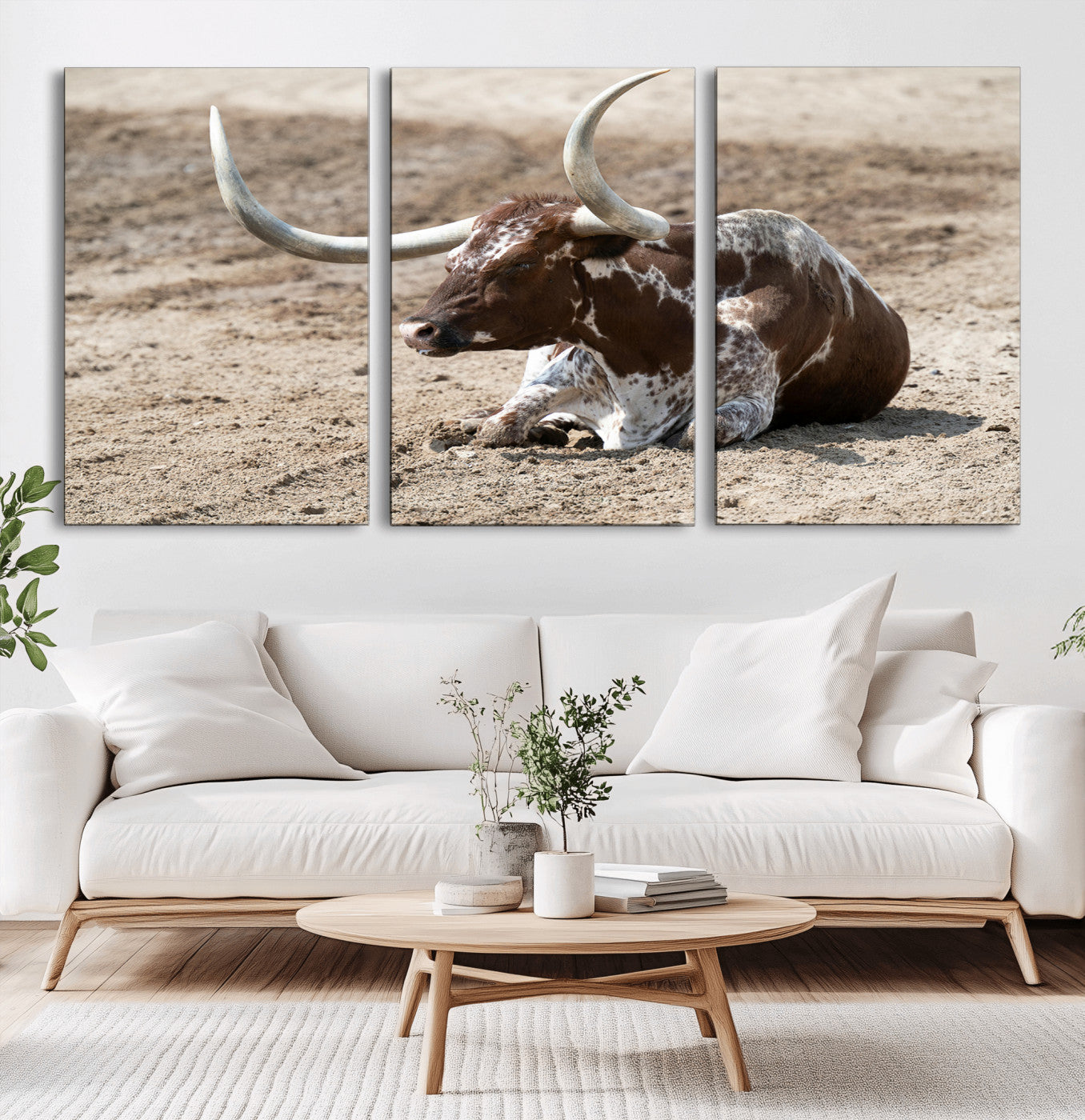 76549210-MGV-CV-36X24-Texas Longhorn Wall Art Canvas Print – Framed Country Living Farmhouse Rustic Cattle Scene Artwork for Home Office