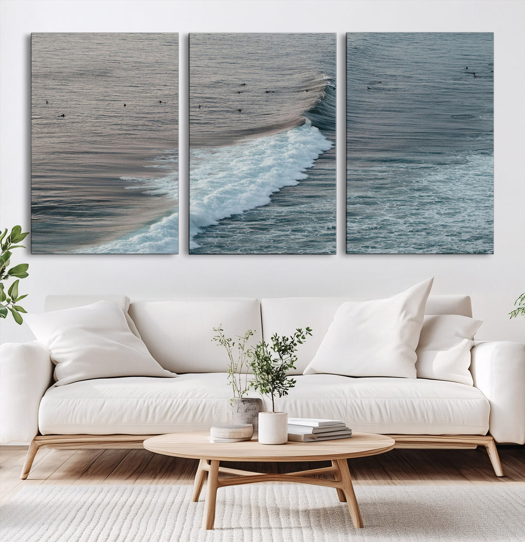Ocean Waves Wall Art Canvas Print, Framed Coastal Serenity Art Picture Print, Surf Perfect Coastal Decor Artwork