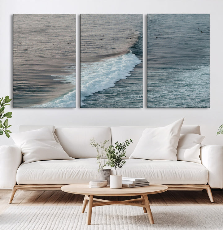 Ocean Waves Wall Art Canvas Print, Framed Coastal Serenity Art Picture Print, Surf Perfect Coastal Decor Artwork