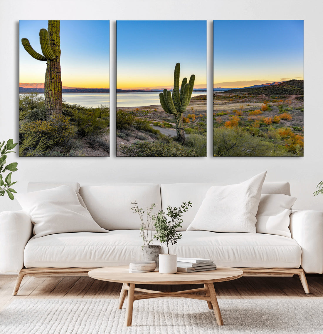 Saguaro Cactus Wall Art Canvas Print, Framed Desert Sunset Southwestern