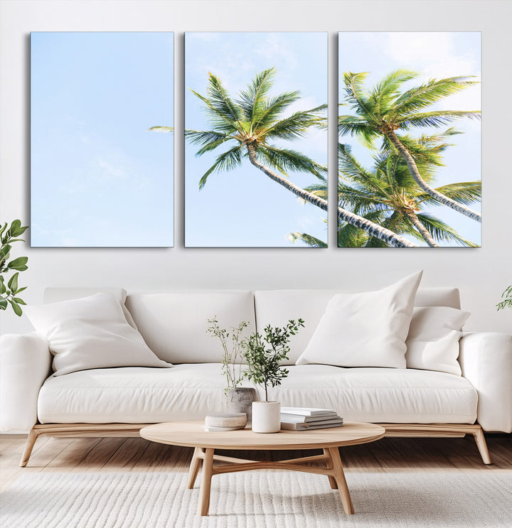 Palm Trees Wall Art Canvas Print, Framed Tropical Art Picture Print, Coastal Perfect Tropical Decor Artwork