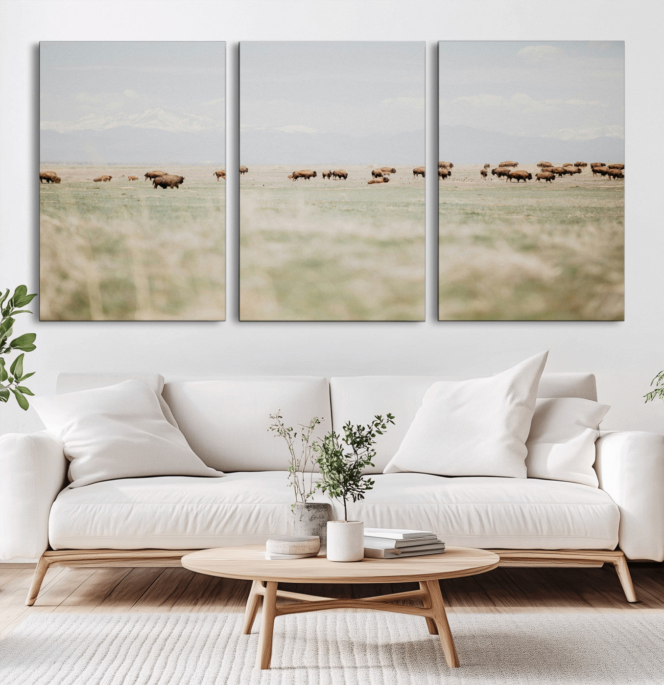 36510917-MGV-CV-36X24-Bison Herd Wall Art Canvas Print – Framed Western Bison Ranch Nature Scene Artwork for Home, Office, Living Room