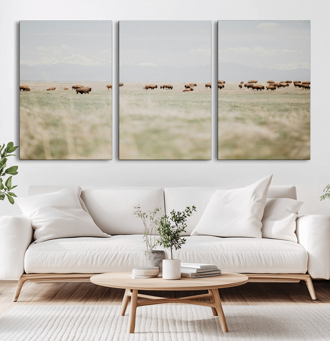 Bison Herd Wall Art Canvas Print, Framed Western Ranch Nature Scene