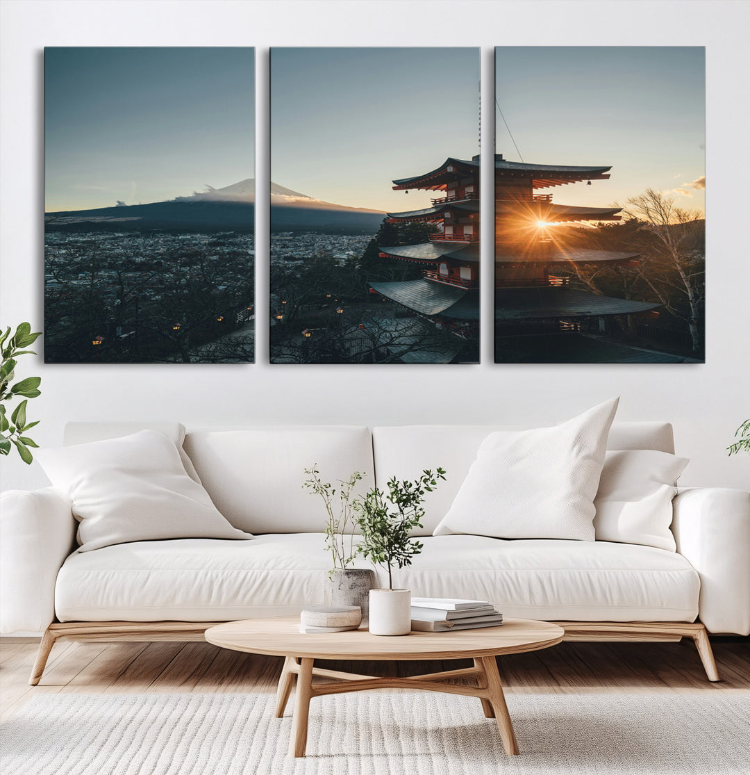 Mount Fuji Wall Art Canvas Print, Framed Japan Travel Art Picture Print, Chureito Pagoda Perfect Zen Minimalism Decor Artwork