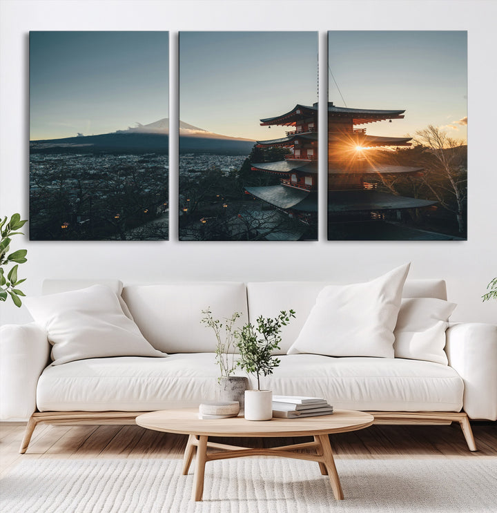 Mount Fuji Wall Art Canvas Print, Framed Japan Travel Art Picture Print, Chureito Pagoda Perfect Zen Minimalism Decor Artwork