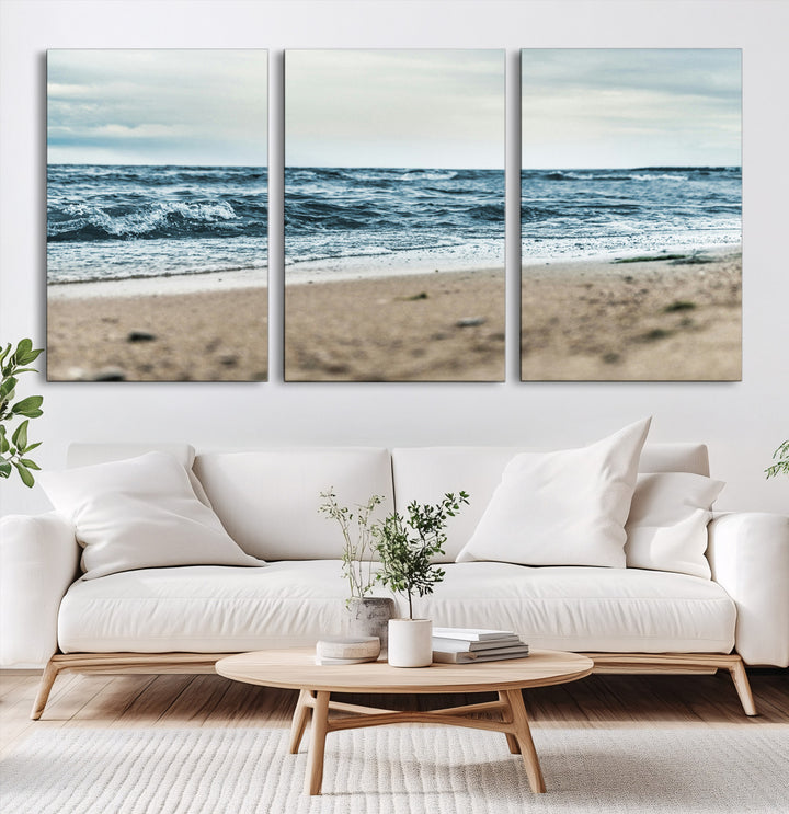 Ocean Wall Art Canvas Print, Framed Coastal Canvas Art Picture Print, Moody Seascape Perfect Coastal Minimalist Decor Artwork