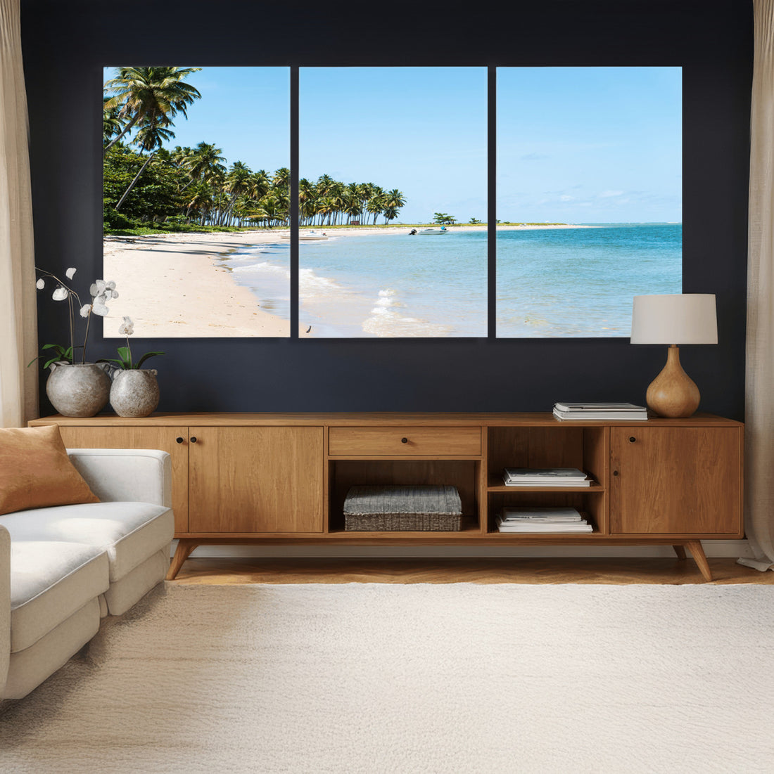 Palm Tree Coast Wall Art Canvas Print, Framed Island Getaway with Crystal Blue Water