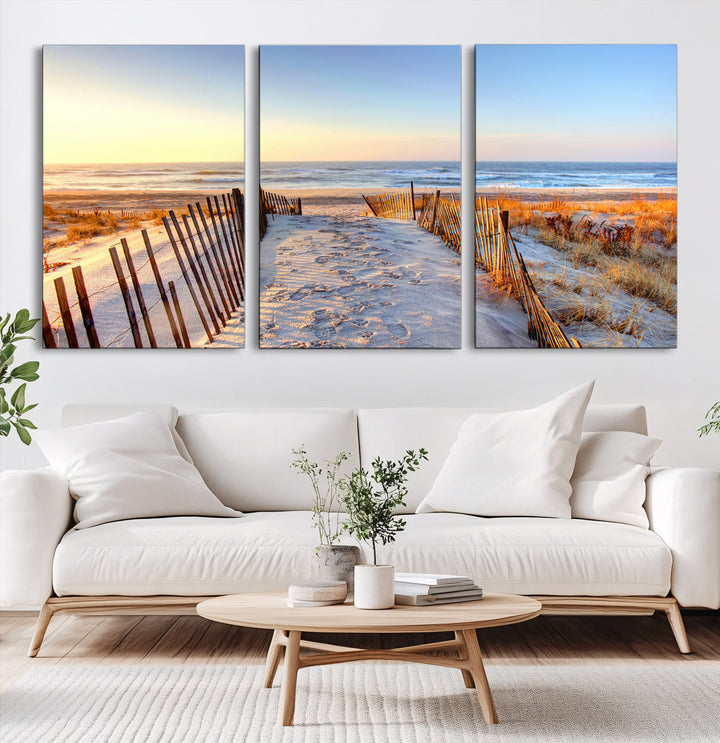 Ocean Sunset Wall Art Wall Art Canvas Print, Framed Nautical Photography Art Picture Print, Summer Beach House Decor Perfect Coastal