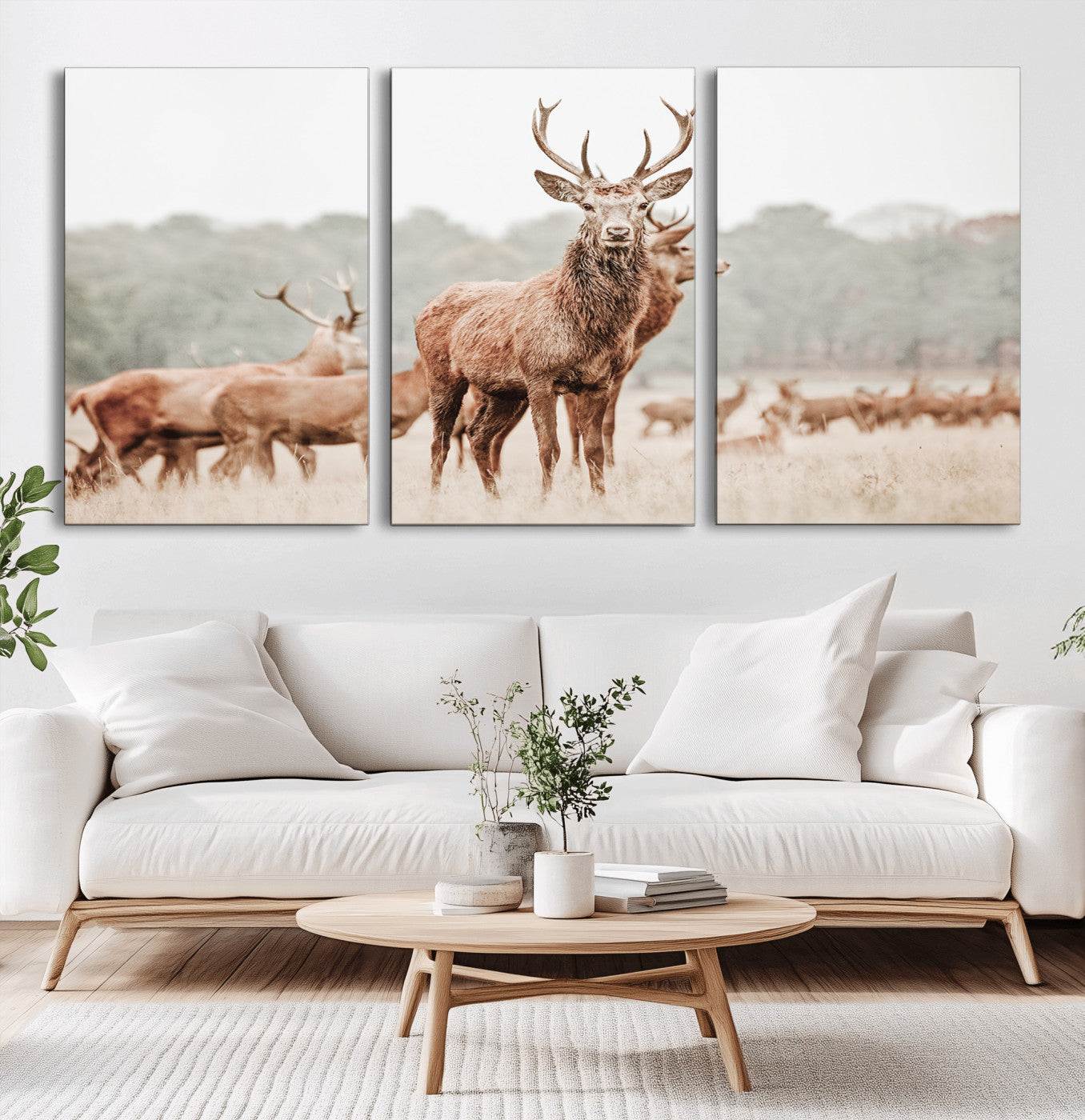 17659786-MGV-CV-36X24-Rustic Nature Wall Art Canvas Print – Stag Woodland Framed Wildlife Art Picture Print Perfect Lodge Decor