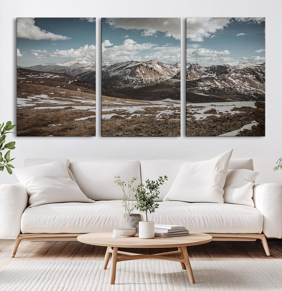 Mountain Landscape Wall Art Canvas Print, Framed Snowy Peaks Art Picture Print, Rugged Highlands Perfect Rustic Adventure Decor Artwork
