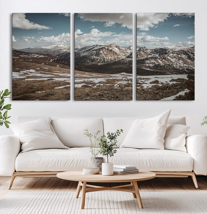 Mountain Landscape Wall Art Canvas Print, Framed Snowy Peaks Art Picture Print, Rugged Highlands Perfect Rustic Adventure Decor Artwork